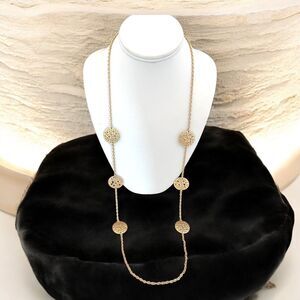 New Designer Statement Necklace Long Matte Gold Design Women's 9C
